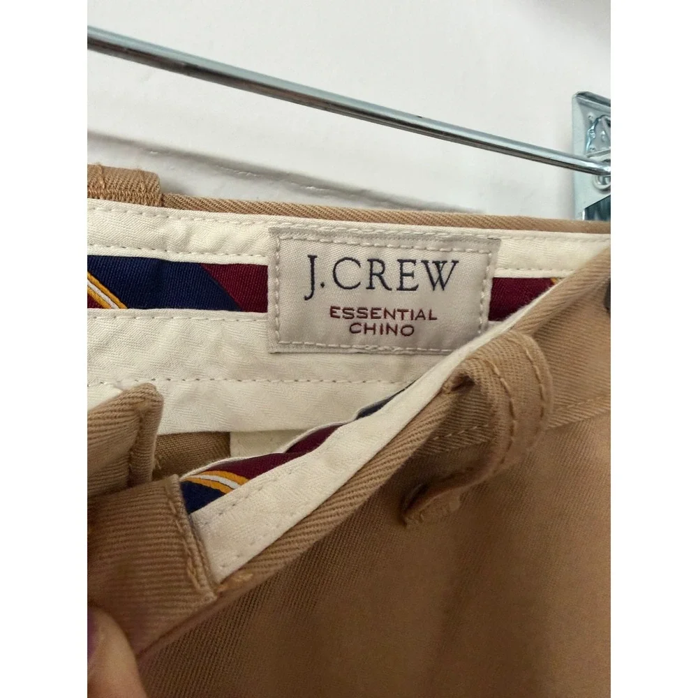 J.Crew Mens Tan Essential Khaki Flat Front Straight Leg Cuffed Chino Pants 34x32